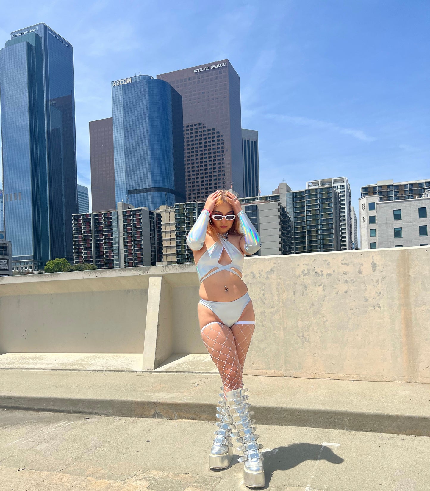 Iridescent criss cross Top